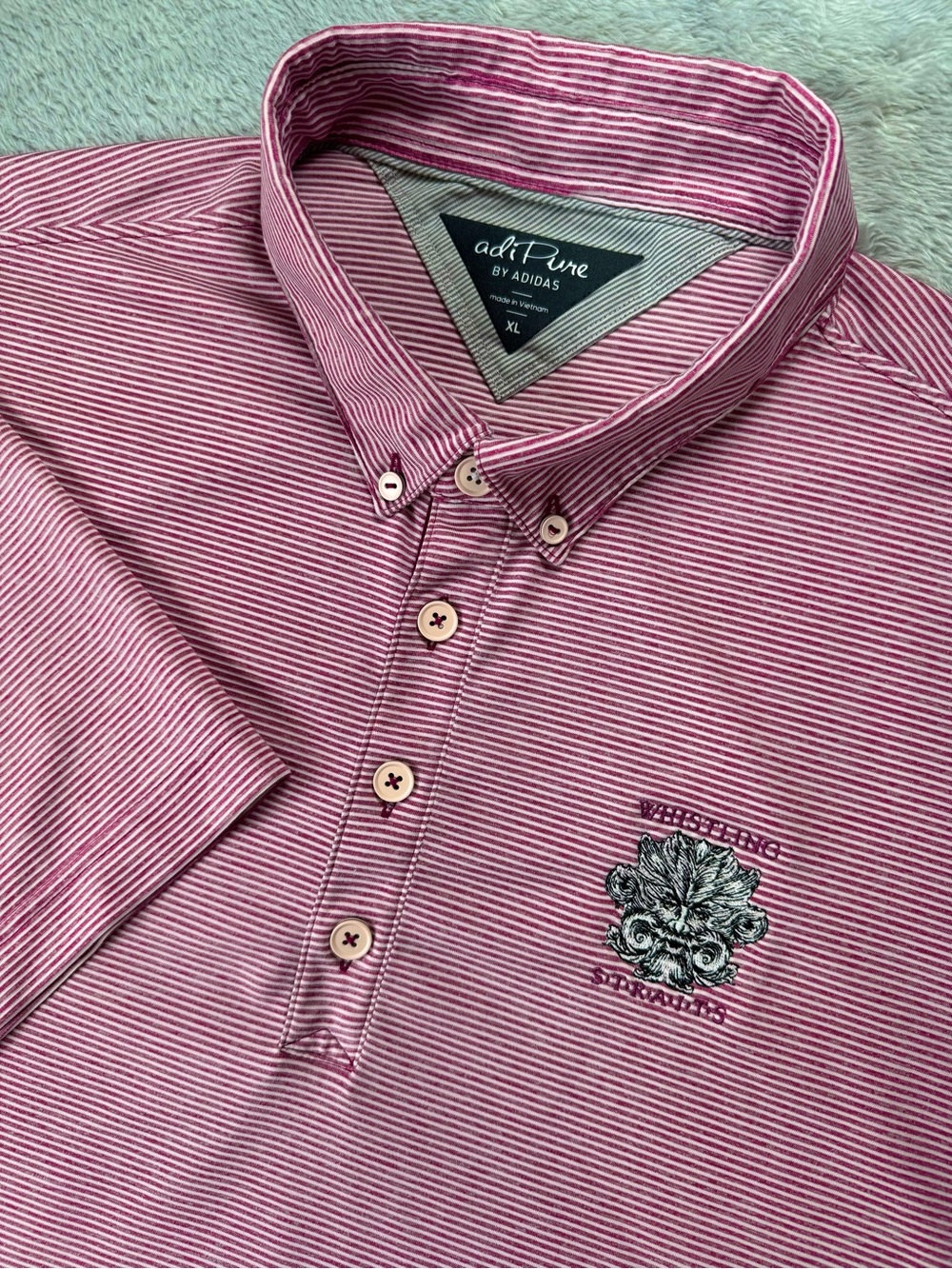 Adidas adiPure Whistling Straits Golf Polo XL Pink Striped Performance Shirt